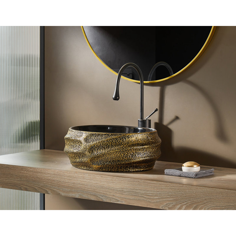 Antique Gold and Black Oval Ceramic Above-Counter Sink