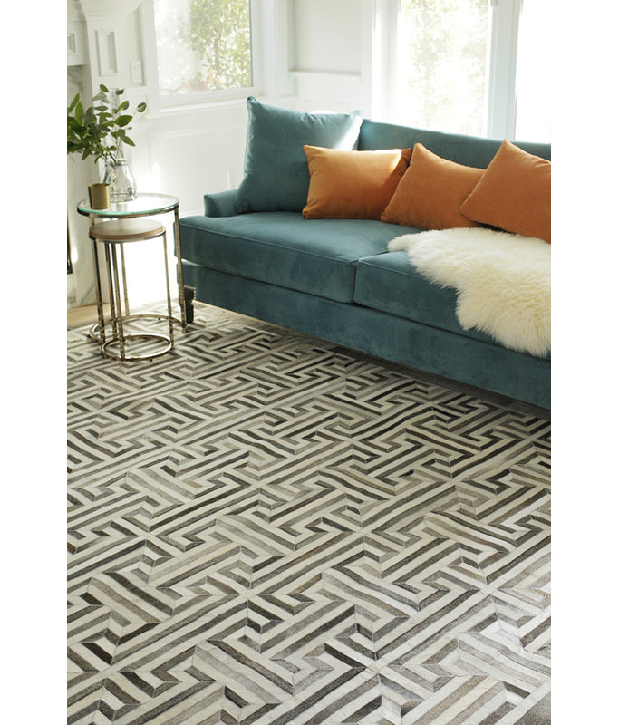 Natural Hide Cowhide Geometric Area Rug, Rectangle 11'6" x 14'6"