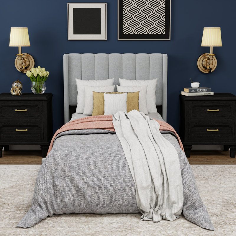 Upholstered Wingback Platform Bed, Light Gray, Twin
