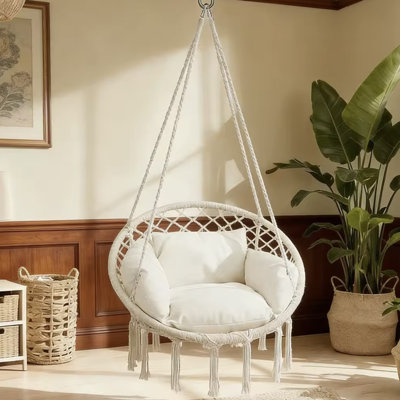 Swing Chair with Comfy Cushion, Boho Hanging Chair for Outdoor & Indoor, Perfect for Bedroom