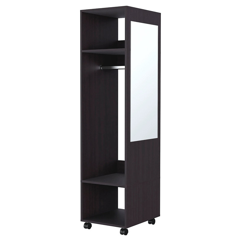 Armoire à 3 tablettes avec miroir et rangement ouvert, Noir