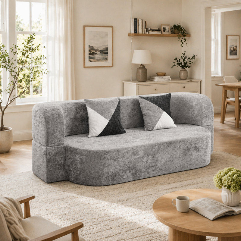Canapé-lit convertible en coquille d'œuf avec tissu moelleux doux et mousse 33D haute densité, aucun assemblage requis pour une installation facile