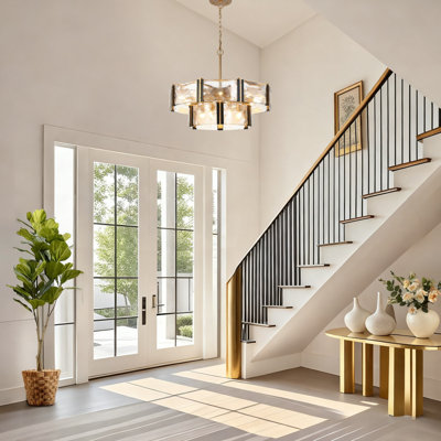15- Light 31.5’’ W Dimmable Textured Gold Dining Room Chandelier for High Ceiling