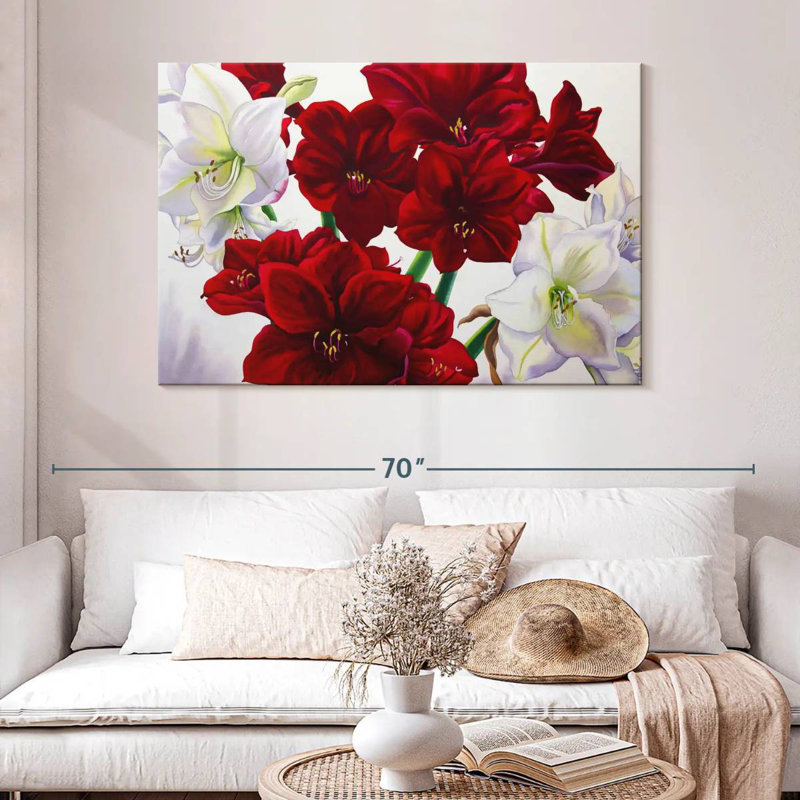 Harnek Red And White Amaryllis, 32" H x 48" W