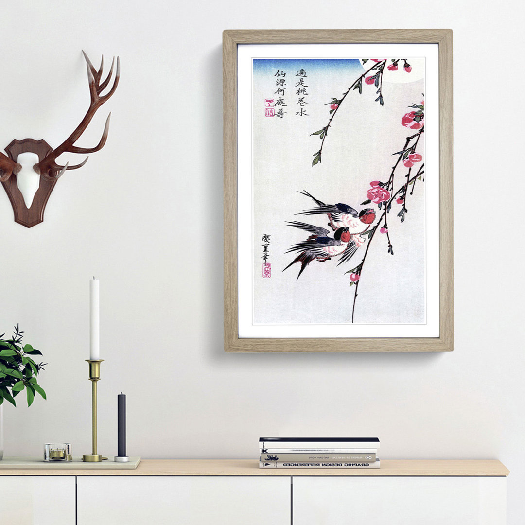 Swallows & Peach Blossom by Utagawa Hiroshige - Framed Print