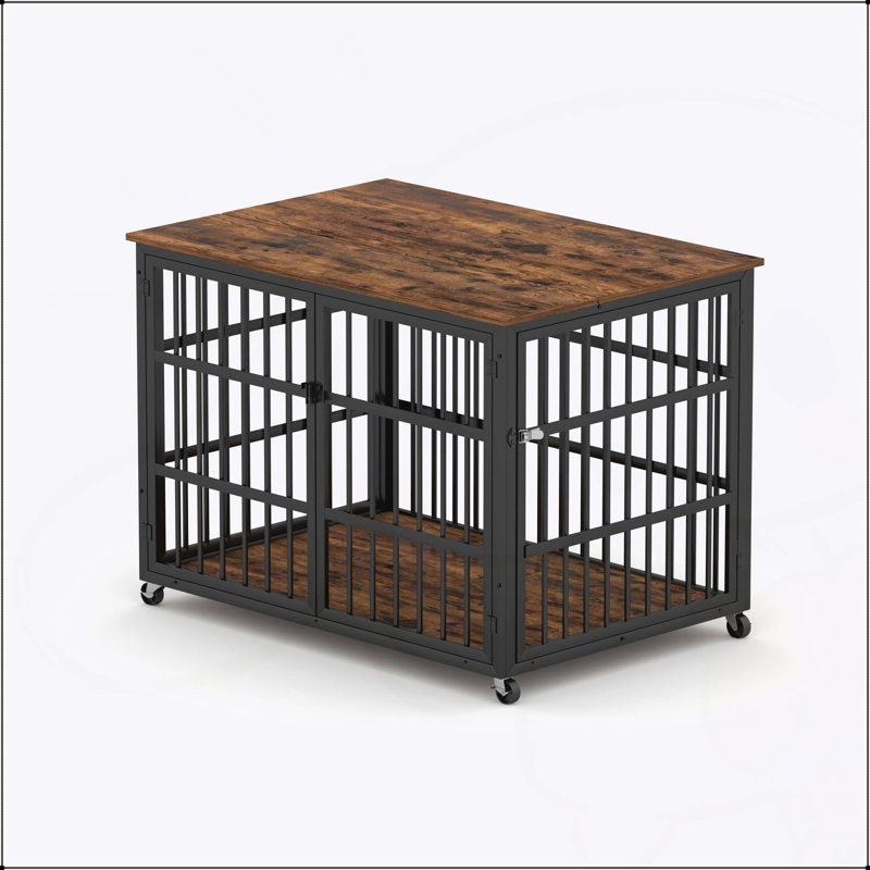 Cage pour chien rustique en fer forgé avec ouvertures latérales, spacieuse et élégante pour les maisons modernes, l 43,3 po x P 29,9 po x H 33,5 po