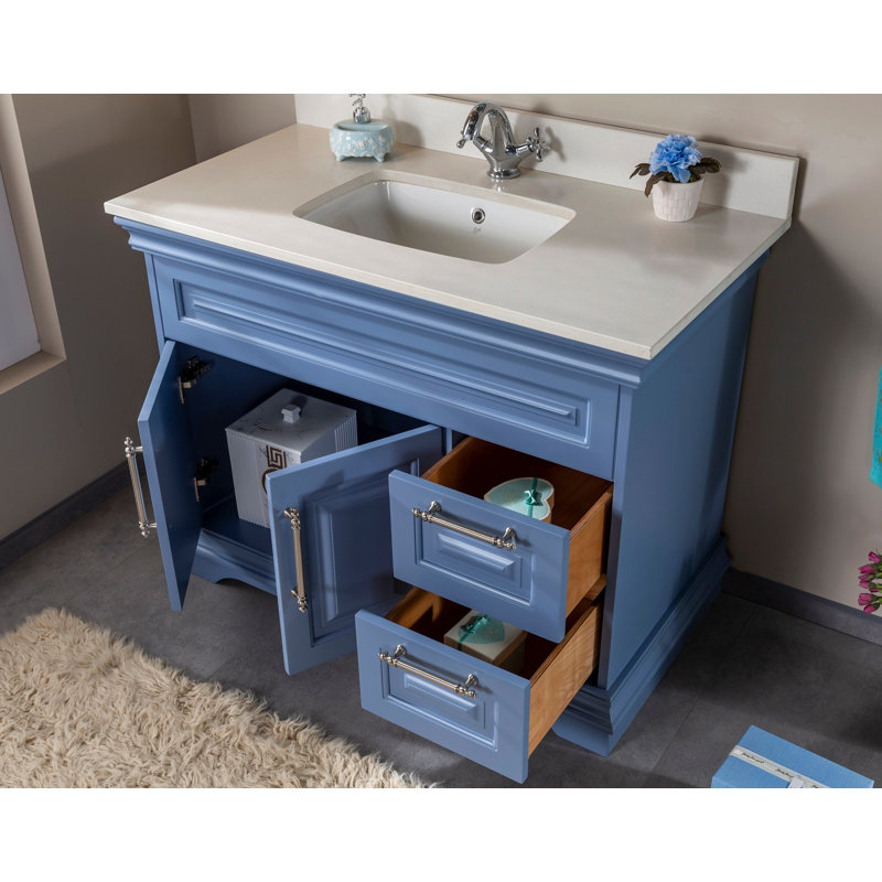 Ensemble de meuble-lavabo simple l 41,3 po avec miroir Chaille, Bleu