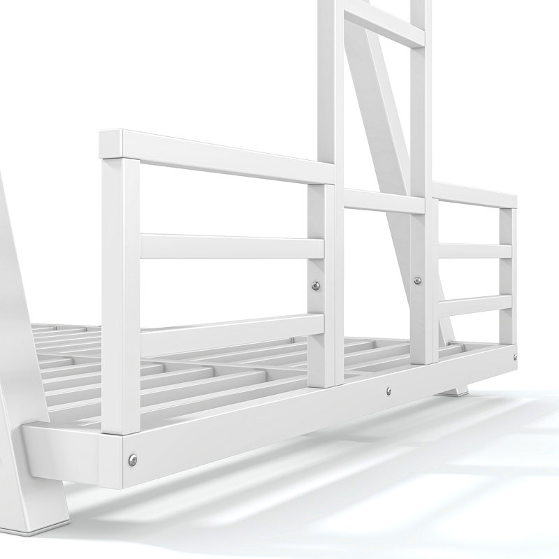 Lit superposé simple TG au-dessus de simple TG avec 2 échelles latérales, lit superposé en métal avec pieds de support spéciaux et lumière DEL, lit superposé à profil bas, blanc