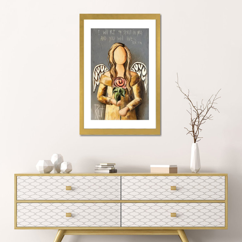 Reproduction d’art, "I will be my Spirit" par rut art Creations, Blanc, H 16 po x l 24 po x P 1 po, Papier encadré doré