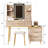 7 Drawer Fluted Carved Vanity Table with LED Mirror, Jewelry Storage, Metal Legs and PU Stool for Bedroom
