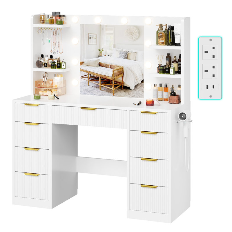 108Cm Dressing Table With Usb And Type-C Charge, White