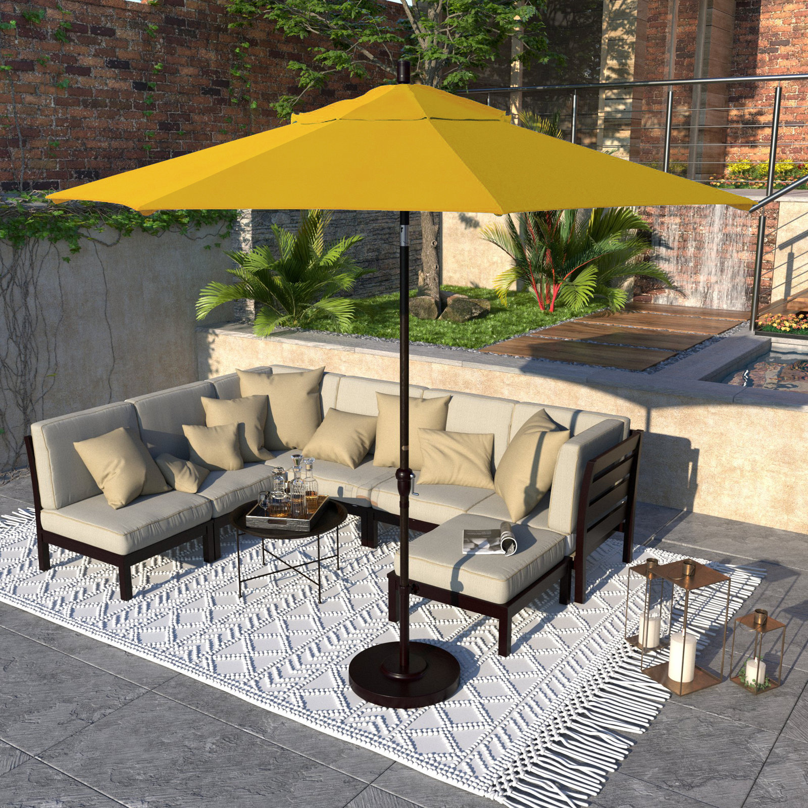 Camry 9' Sunbrella® Market Umbrella, Canvas Sunflower Yellow Sunbrella® Canvas