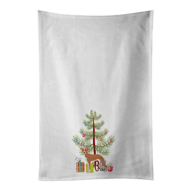 The Holiday Aisle® Italian Greyhound Christmas Tree White Kitchen Towel ...