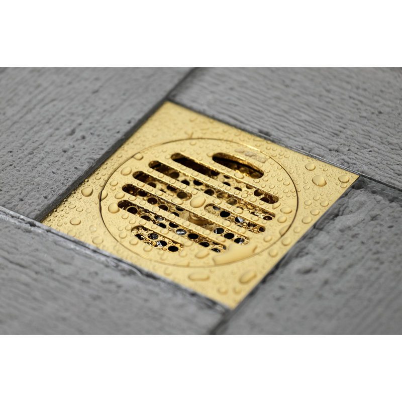 Kingston Brass Watercourse 4-Inch Square Grid Shower Drain with Hair Catcher, Brushed Brass