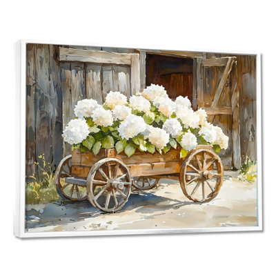 Farm Hydrangeas By The Wooden Cart - Art mural floral