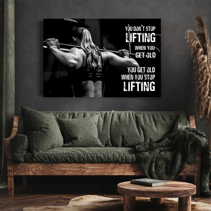 Une fille qui pratique le gymnase - You Don't Stop Lifting Saxophone When You Get Old - 1 pièce, reproduction d'art graphique sur toile tendue