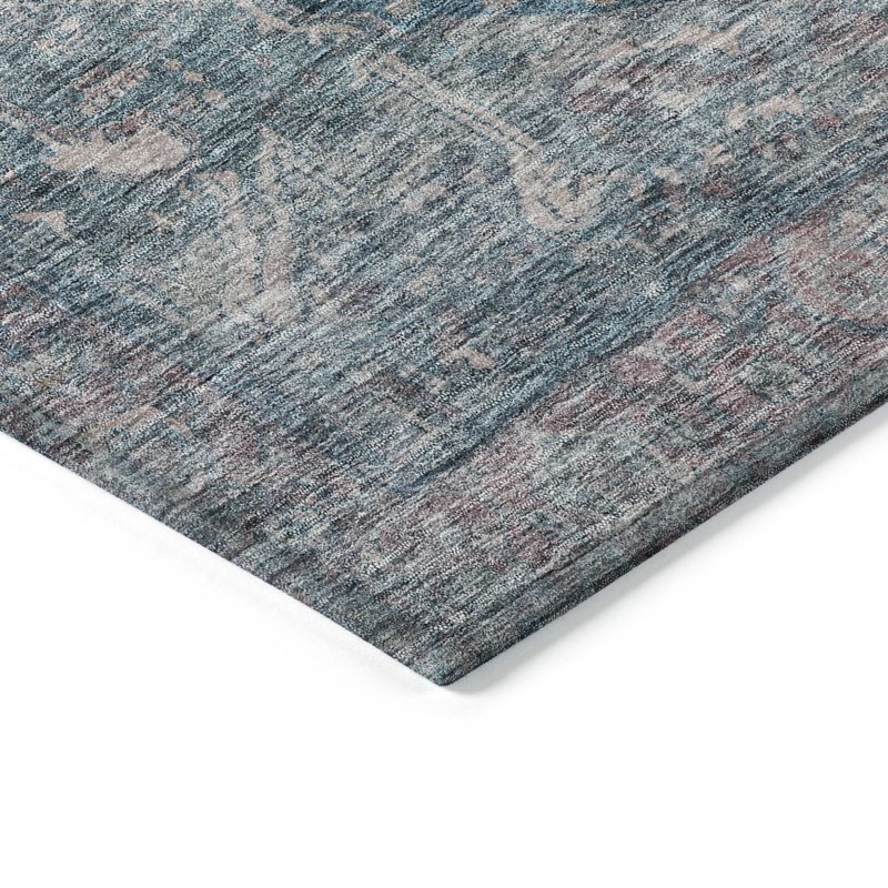 Machine Washable Indoor/Outdoor Claudian ACN1240 Blue 9' x 12' Rug, Rectangulaire 8 pi x 10 pi