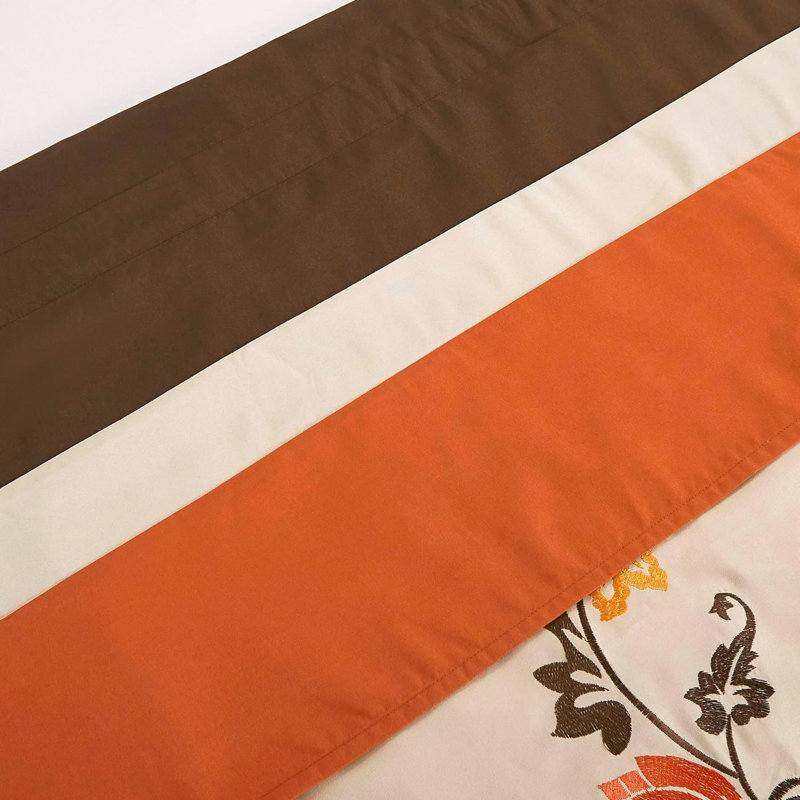 Autumn Floral Embroidery Taupe and Orange Polyester Window Curtain Set
