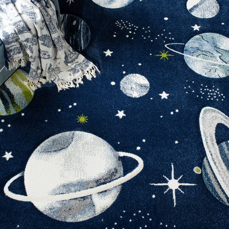 Carousel Kids Space Area Rug In Navy / Ivory, Square 91cm