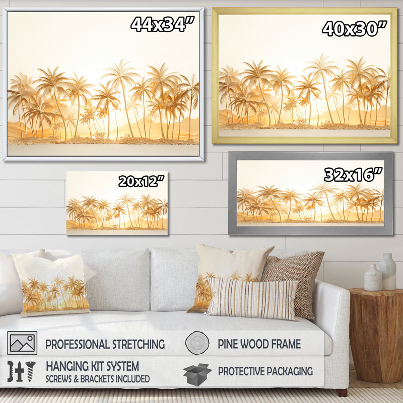 «Golden Grove Palm Tree Shadows I» sur toile, Cadre flottant noir, H 16 po x l 32 po x P 1 po