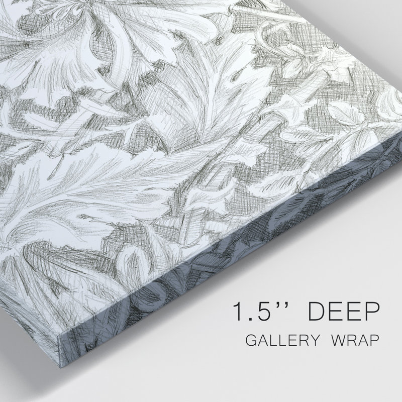 Croquis à motif floral I, toile tendue avec châssis de qualité supérieure - prête à être accrochée