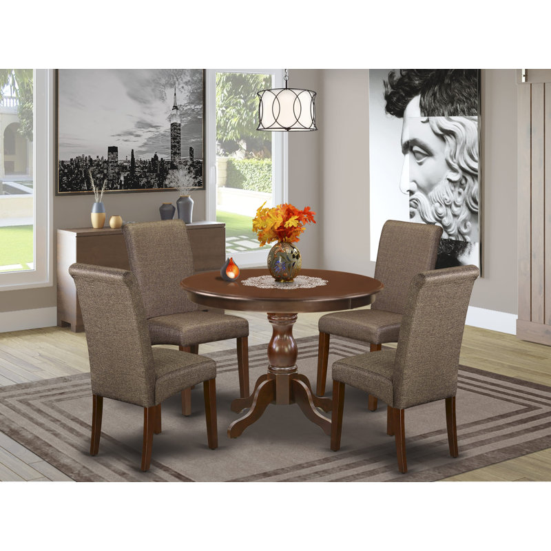 Karmakar Rubberwood Solid Wood Dining Set, Mahogany, 5 Pieces, 30" H x 42" W x 42" D