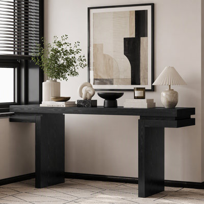 Console très large en placage de bois véritable de 66 po, canapé minimaliste derrière le canapé pour l'entrée, le couloir, le salon, le bureau personnel, noir