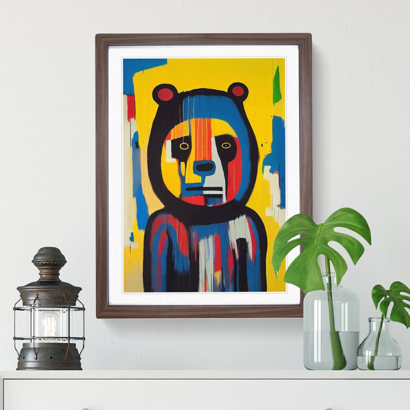 Graffiti Bear Abstract - Single Picture Frame Print, 34cm H x 25cm W x 2cm D, Walnut