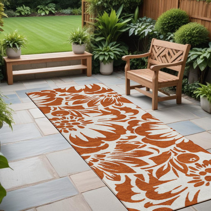 Tapis de couloir orange 8 pi lavable antidérapant avec protection UV