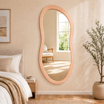 Miroir mural irrégulier, miroir mural à cadre en bois de 47 po x 23 po, miroir décoratif asymétrique pour le salon, le vestibule et le vestibule