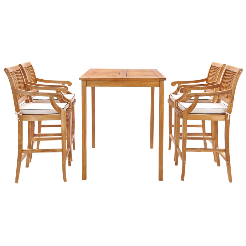 Outdoor 5 - Piece Teak Bistro Set with Cushions