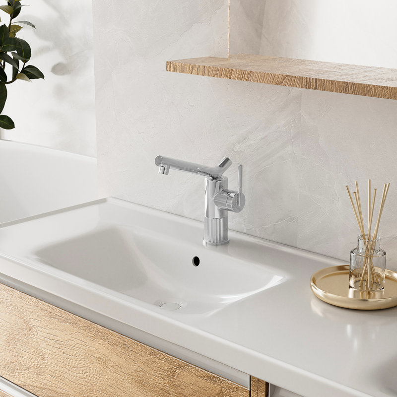Robinet de lavabo de salle de bain monocorps à poignée simple avec ensemble de bonde escamotable optionnel, Chrome poli