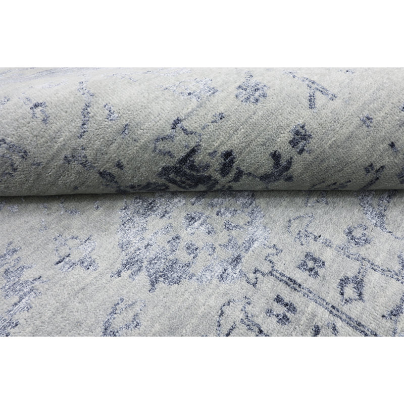 Tapis argenté et gris foncé noué à la main de haute qualité, Rectangle 8 pi x 10 pi
