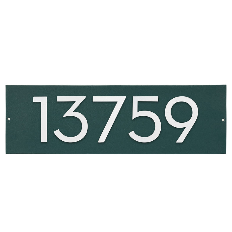 Plaque d'adresse horizontale flottante 4 po (5 chiffres), Vert forêt, Blanc