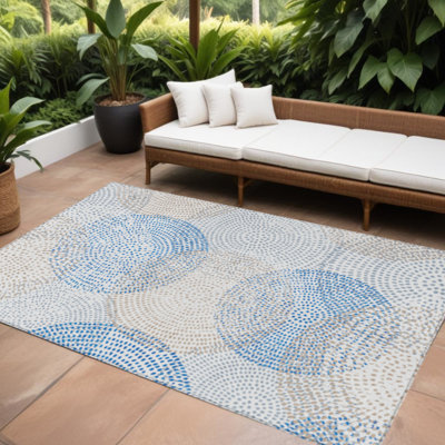 Tapis intérieur lavable à pois 10 pi x 14 pi ivoire bleu et taupe