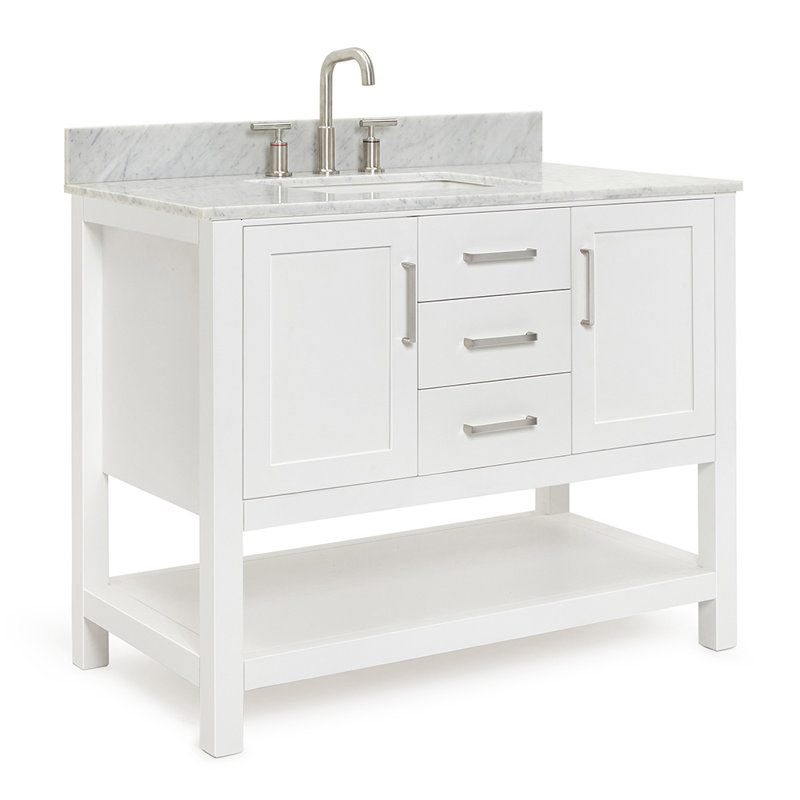 43'' Single Bathroom Vanity with Carrara Marble Top, White