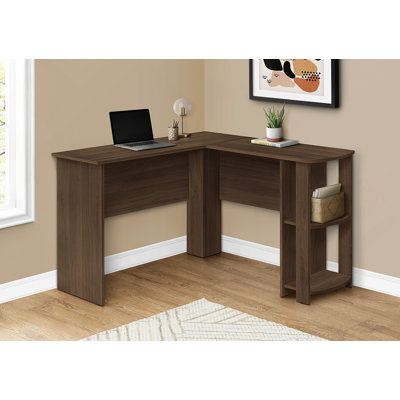 Bureau d'ordinateur en L avec tablettes de rangement, idéal pour les bureaux à domicile et les espaces de travail en coin, conception moderne, solution peu encombrante