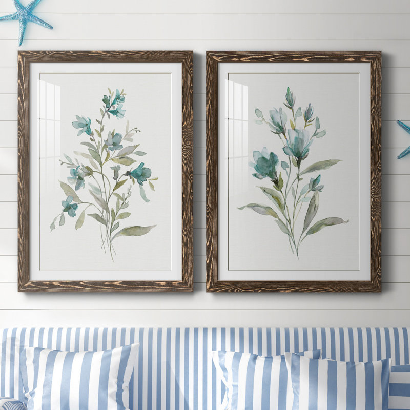 Linen Botanical III - ensemble de 2 reproductions d'art, H 44 po x l 31 po x P 1 po, Papier, cadre noyer, Blanc