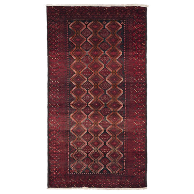 Tapis noir et rouge Teimani 3 pi 3 po x 6 pi 3 po