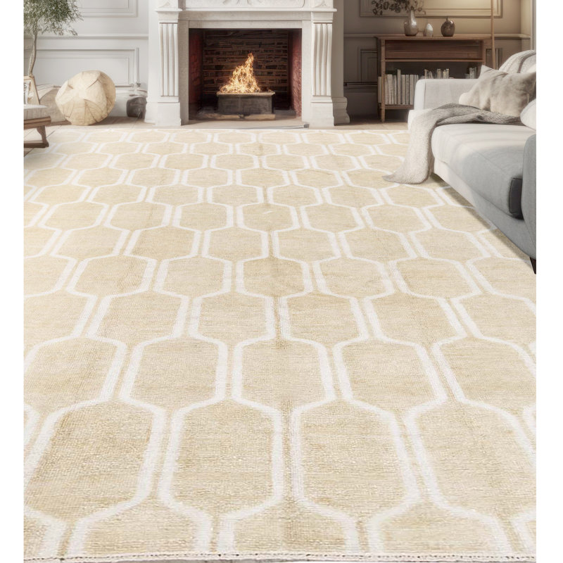 Cotton Geometric Area Rug in Gold