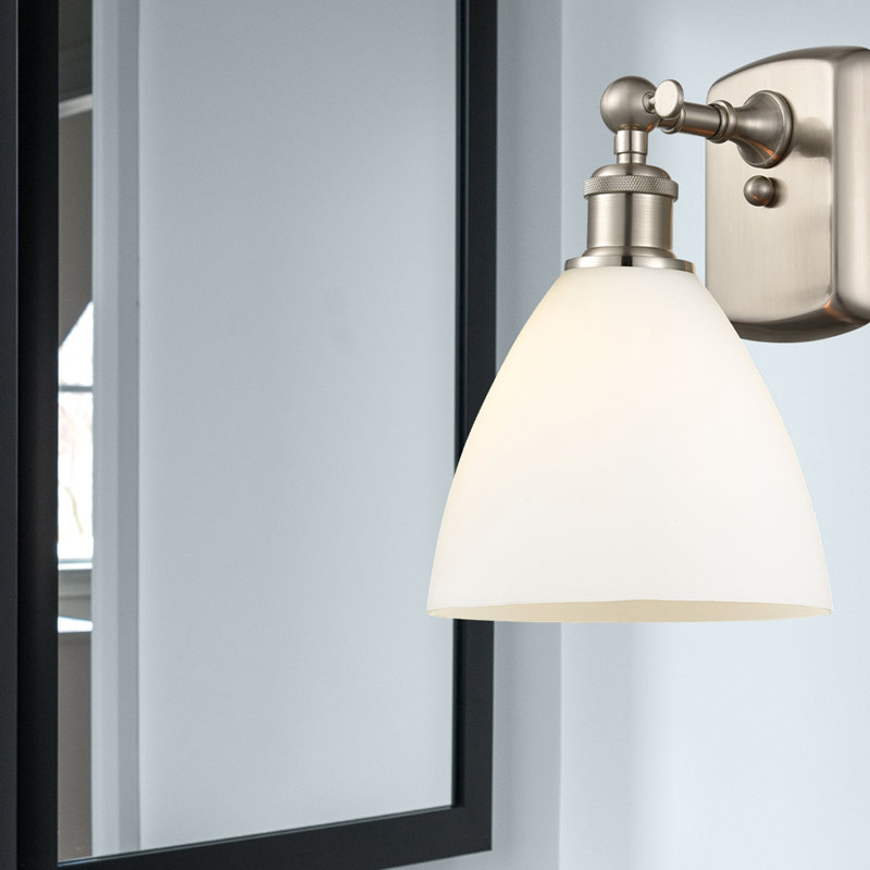 Shauna Armed Sconce, Matte White, Incandescent, Brushed Satin Nickel