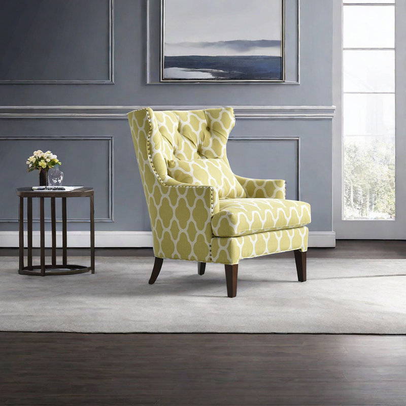 Cotton and linen recliner filled with sponge, White/Yellow