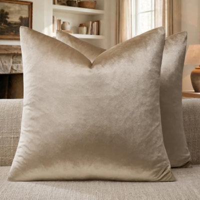 Taupe Velvet Pillow Covers 18x18 Decorative Pillows Pack of 2