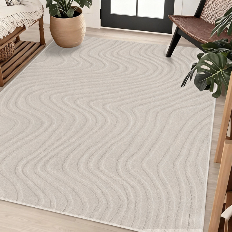 Tapis texturé à poils longs et doux Soft Cozy Fluffy, Beige, Rectangle 4' x 7'