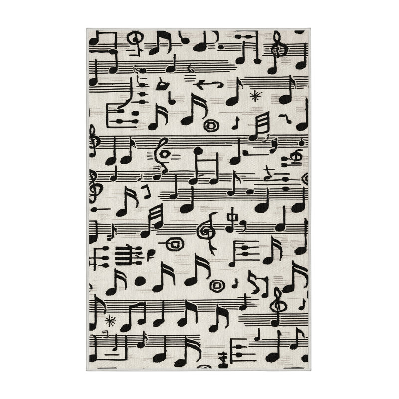  Tapis lavable notes de musique et symboles musicaux, Rectangle 5 pi x 7 pi