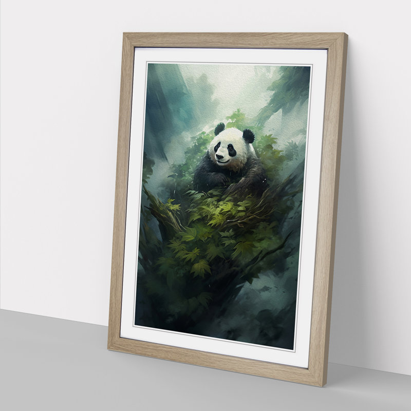 Panda Conceptual - Single Picture Frame Print on Wood, Oak Framed, 64cm H x 46cm W x 2" D