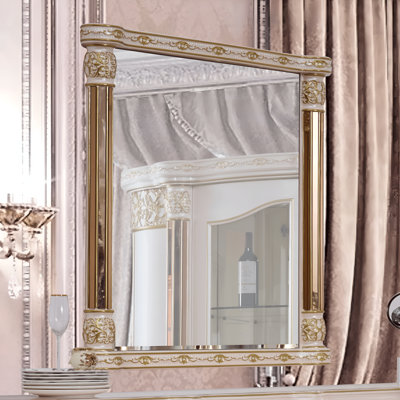Miroir antique sculpté à la main ivoire avec bordure dorée et cadre élégant