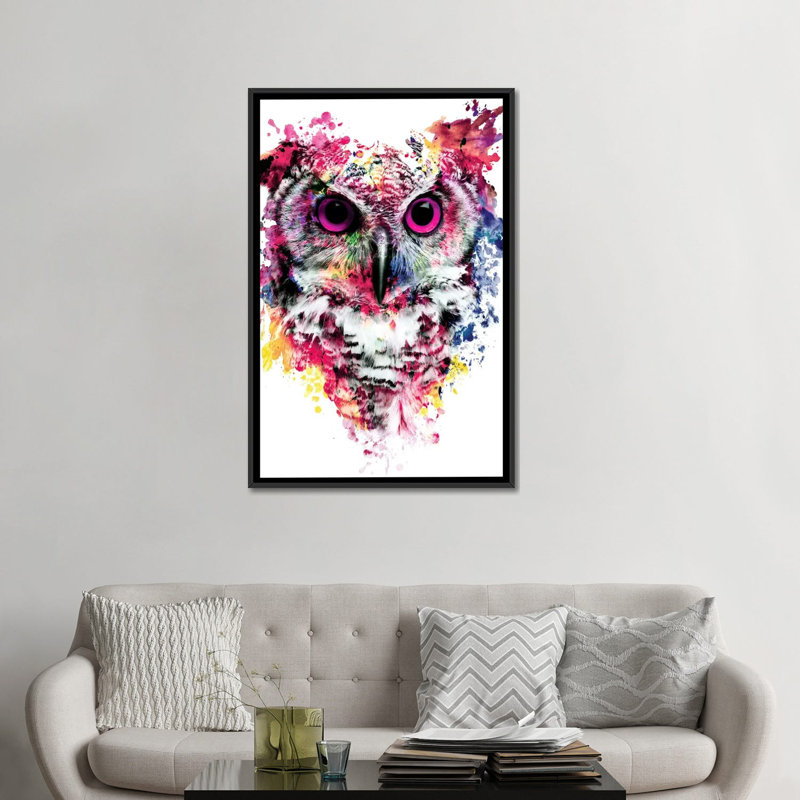 « hibou i », impression sur toile, H 26 po x l 18 po x p 1,5 po, Toile avec cadre flottant noir, Pas de tapis