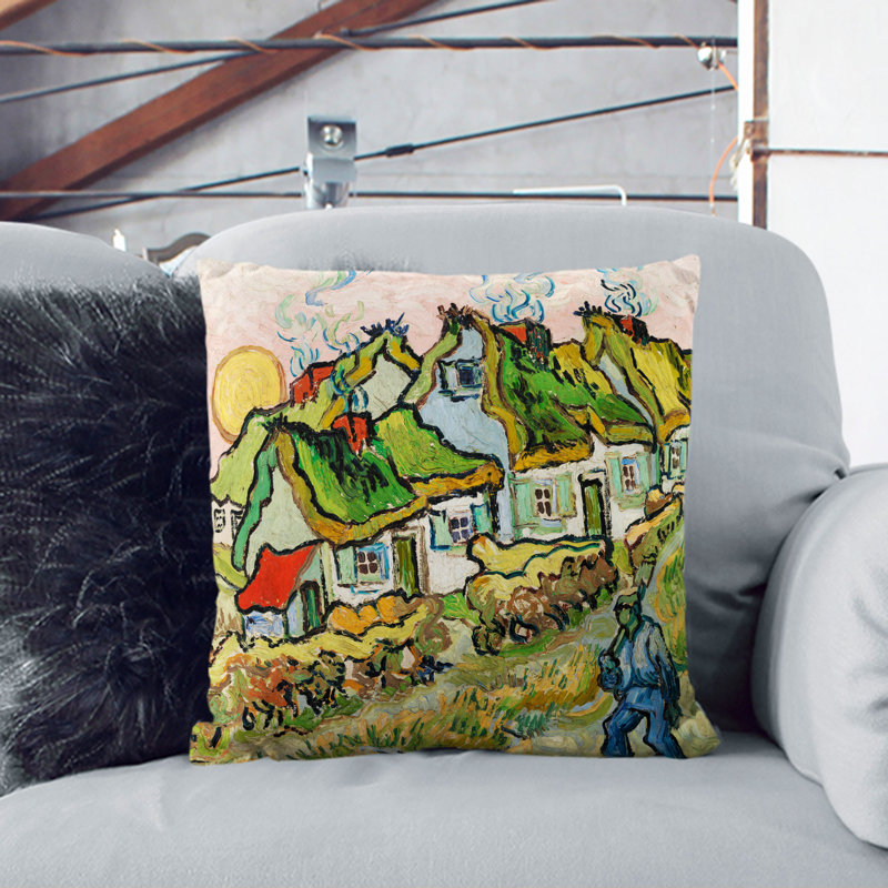 Houses And Figure Square Throw Cushion, 40cm H x 40cm W x 15cm D