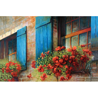 Flowers on Window Sill 1 Piece Wrapped Canvas Painting